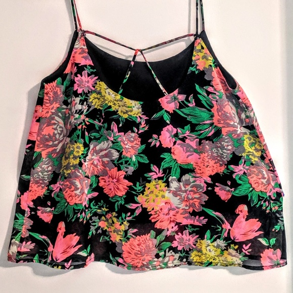 Sans Souci ⭐ Trapeze Crop Top Tank Blk Floral MED - Picture 6 of 6